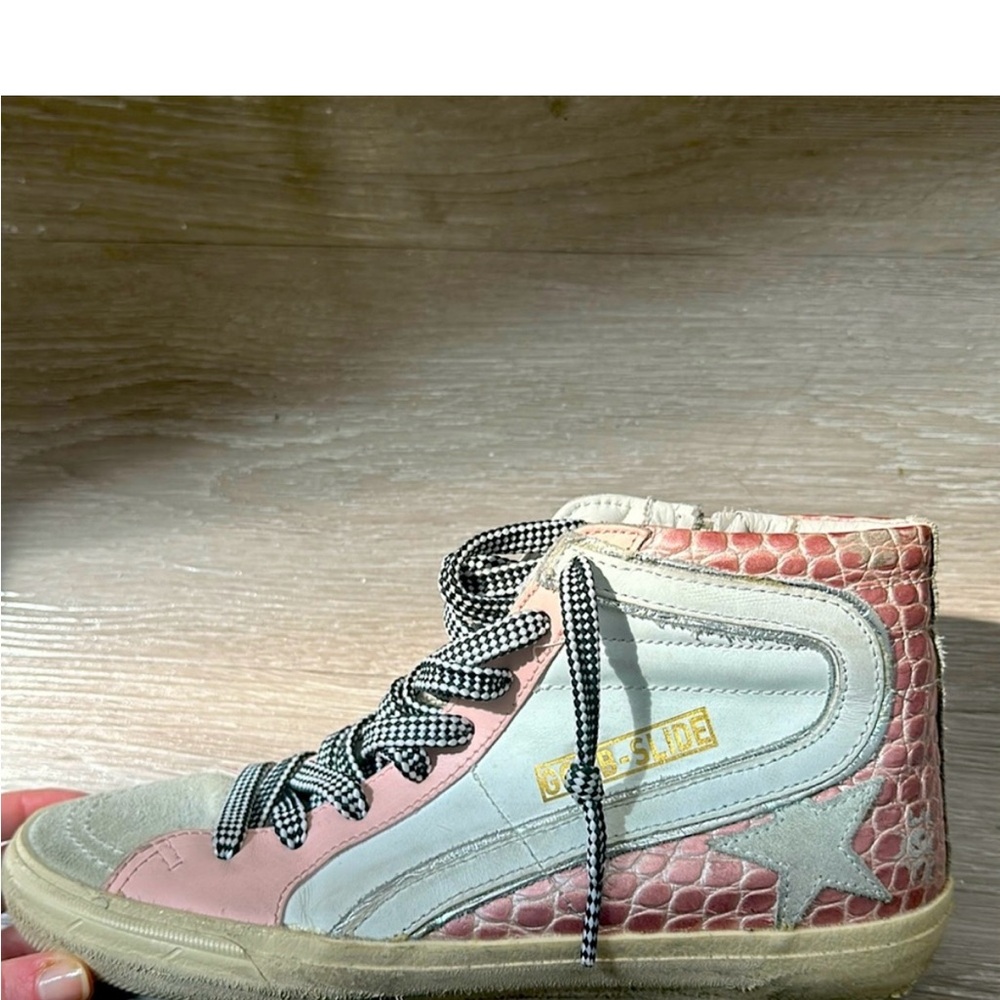 Golden Goose Pink and White High-Top Sneakers